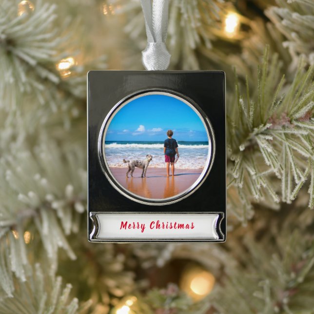 Personalisiert Custom Ihr Foto Weihnachtsschmuck Banner-Ornament Silber (Baum)