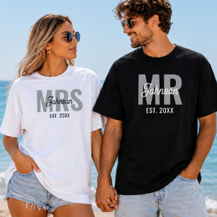 Personalisiert Custom Mr. & Mrs Matching Couples T-Shirt