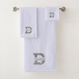 Personalisiert D Erste Silver Monogramm Ihr Name Badhandtuch Set