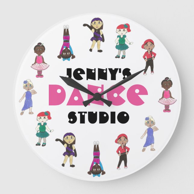 Personalisiert Dance Studio Teacher Ballet Gestoch Große Wanduhr (Vorderseite)