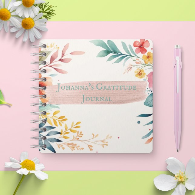 Personalisiert Dankbarkeit Journal florale Aquarel Notizbuch (Personalised Gratitude Journal floral watercolour)