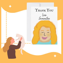 Personalisiert Danke, Girl's Red Portrait Name Dankeskarte