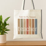 Personalisiert Danke, Lehrer Tragetasche<br><div class="desc">Diese Dankeschön Teacher's Tote Tasche ist mit Streifen in Erdtönen und das Wort Lehrer in stilvollen Typografie dekoriert. Einfach anpassbar. Verwenden Sie die Option Weitere anpassen, um die Textgröße, den Stil oder die Farbe zu ändern, wenn Sie möchten. Ein perfektes Dankeschön für einen besonderen Lehrer.</div>
