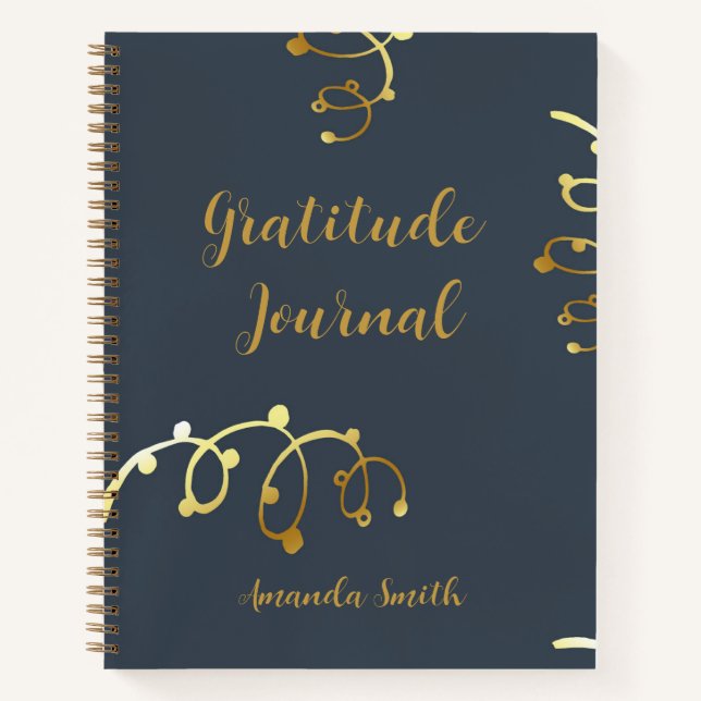 Personalisiert Dankesblatt, blau mit Gold Notizbuch (Vorderseite)