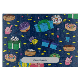 Personalisiert Dark Blue Hanukkah Pattern Schneidebrett