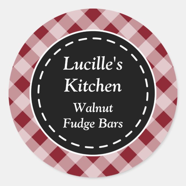 Personalisiert Dark Red Gingham Stickers (Vorderseite)