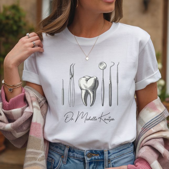 Personalisiert Dentin Beruflich Dental White T-Shirt (Von Creator hochgeladen)