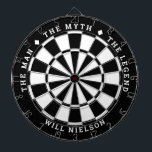 Personalisiert "Der Mann, der Mythos, die Legende" Dartscheibe<br><div class="desc">Großartiges Geschenk für Typ. 2-farbiger Dartboard (anpassbare Farben) mit dem gebogenen Text oben: "THE MYTH" "THE MAN" "THE LEGEND" getrennt durch Diamantensymbole. Kurzer Text unten für den Namen des Empfängers. Wenn Sie Hilfe bei diesem Design benötigen, schreiben Sie mir bitte eine E-Mail an help@customandcrafted.com</div>