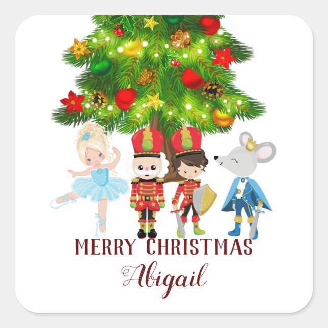 Personalisiert der Nutcracker, Clara, Weihnachten Quadratischer Aufkleber (Vorderseite)