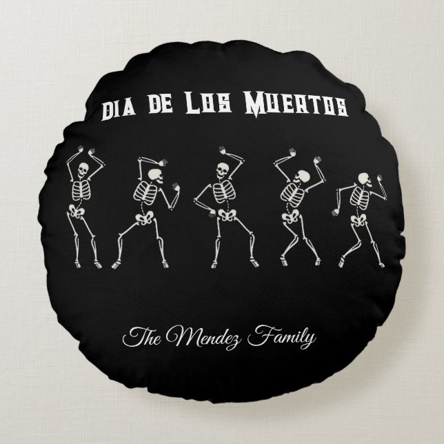 Personalisiert Dia De Los Muertos Rundes Kissen (Vorderseite)