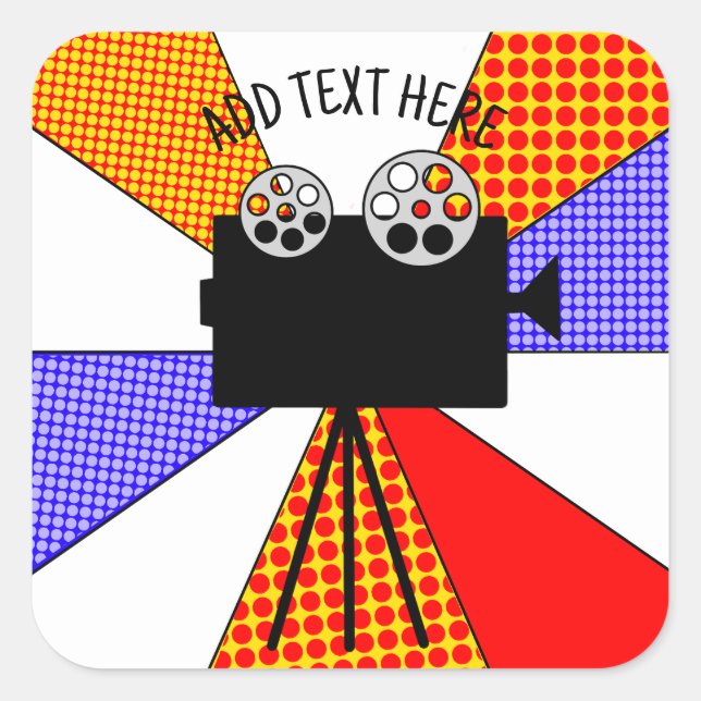 Personalisiert diese Retro Pop Art Movie Projektor Quadratischer Aufkleber (Vorderseite)