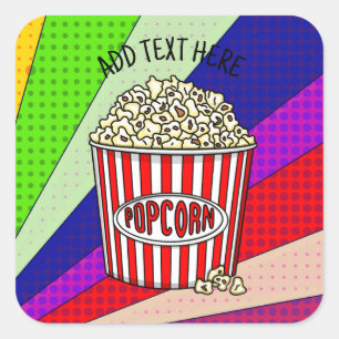 Personalisiert diese Retro Pop Art Popcorn Quadratischer Aufkleber