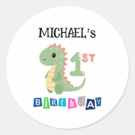 Personalisiert Dinosaur 1. Geburtstag Runder Aufkleber