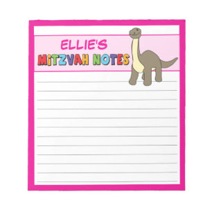 Personalisiert Dinosaur Mitzvah Pink Notizblock