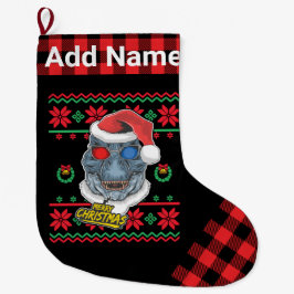 Personalisiert Dinosaur Santa T-Rex Ugly Weihnacht Großer Weihnachtsstrumpf