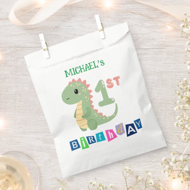 Personalisiert Dinosaurier 1. Geburtstag Gastgesch Geschenktütchen (Ausgeschnitten)