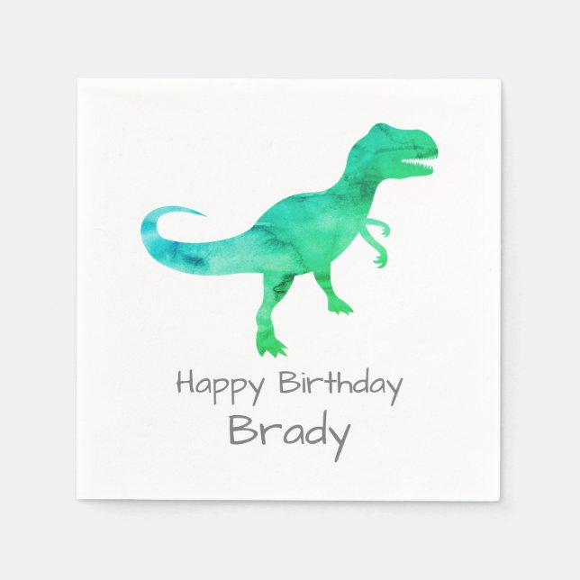 Personalisiert Dinosaurier Blue Geburtstag Napkin Serviette (Vorderseite)