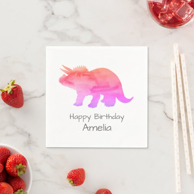 Personalisiert Dinosaurier Pink Triceratops Serviette (Beispiel)