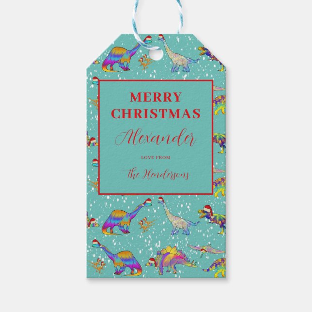 Personalisiert Dinosaurier Weihnachten Geschenkanhänger (Vorderseite)