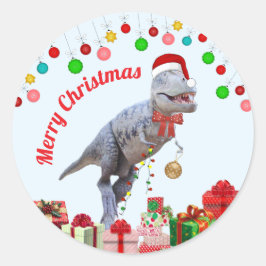 Personalisiert Dinosaurier Weihnachten Runder Aufkleber