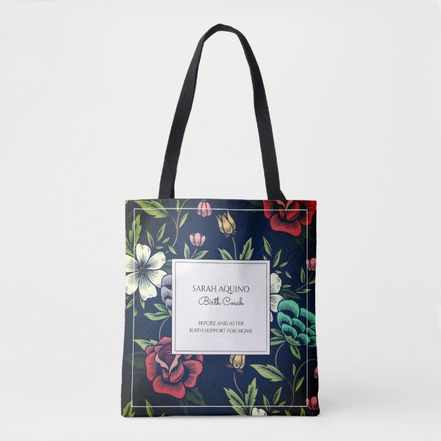 Personalisiert Doula Midfrau Floral Tote Bag Tasche (Vorderseite)