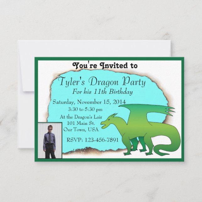 Personalisiert Dragon Birthday Party Einladung mit (Vorderseite)