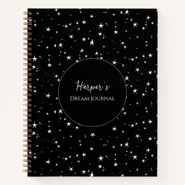 Personalisiert Dream Journal | Schwarz-Weiß-Stars Notizbuch (Vorderseite)