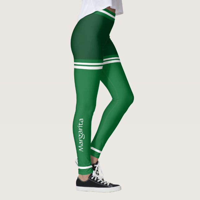 Personalisiert dunkelgrün und weiß Niedlich Leggings (Rechts)