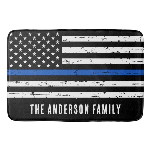 Personalisiert dünne blaue Linie Polizeiflagge Bad Badematte (Vorderseite)