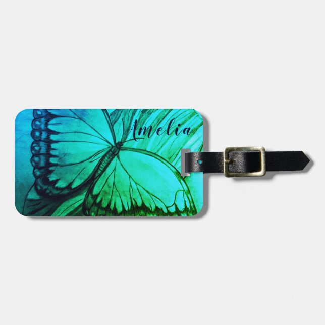 Personalisiert durch Name Beautiful Butterfly Gepäckanhänger (Vorderseite horizontal)