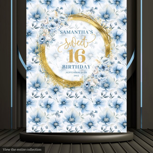 Personalisiert Dusty Blue 16 . Geburtstag Gold Gli Wandteppich (Personalized Dusty Blue Sweet Sixteen Gold Glitter Tapestry)