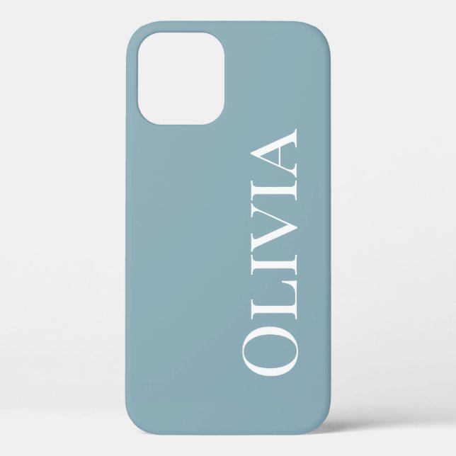 Personalisiert Dusty Blue Modern Typografie Case-Mate iPhone Hülle (Rückseite)