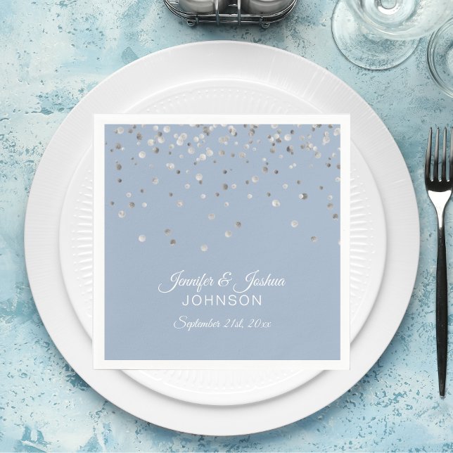 Personalisiert Dusty BLUE Silver Confetti Wedding Serviette (Von Creator hochgeladen)