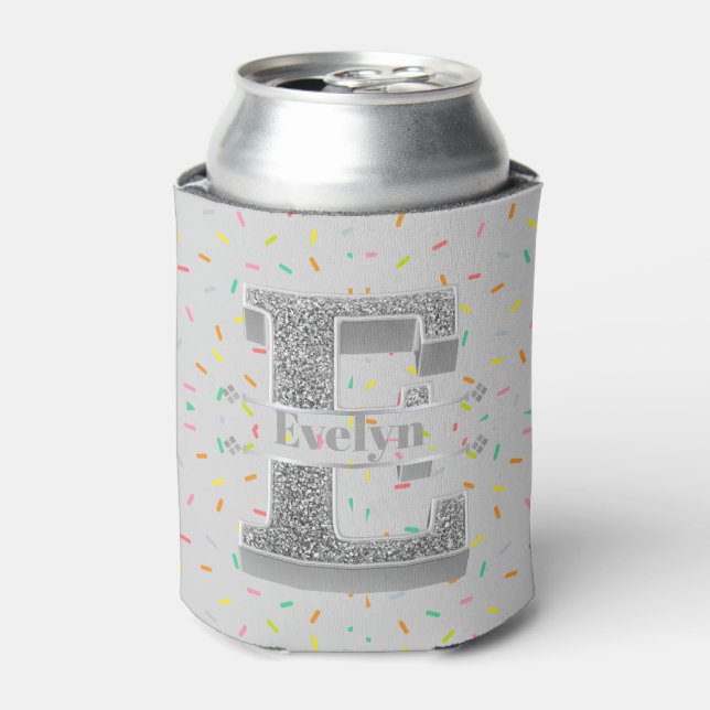 Personalisiert E Initial Silver Monogram Ihr Name Dosenkühler (Kanne Vorderseite)