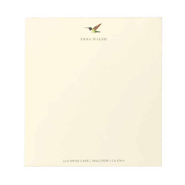 Personalisiert Ecru Hummingbird Notepad Notizblock (Vorderseite)