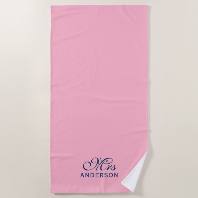 Personalisiert Editable Colors Elegante Script Mrs Strandtuch (Vorderseite)