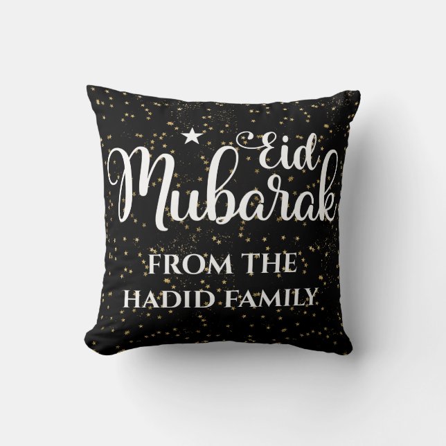 Personalisiert Eid Mubarak Modern Black Eid Kissen (Vorderseite)