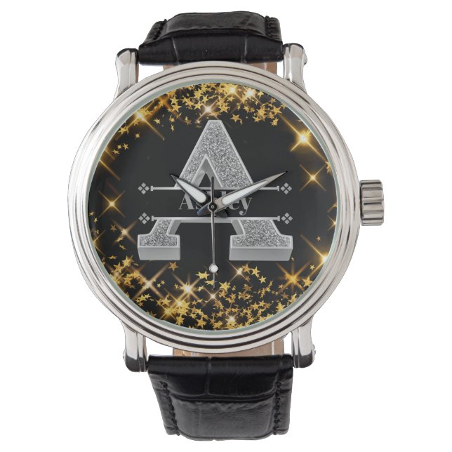 Personalisiert ein erstes Silver Monogramm Ihr Nam Armbanduhr (Vorderseite)