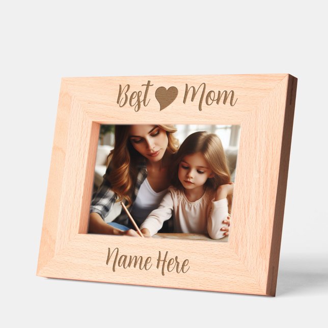 Personalisiert Einfaches, elegantes Niedliches Her Geätzte Rahmen (Personalized Best Mom Engraved Natural Wood Picture Frame)