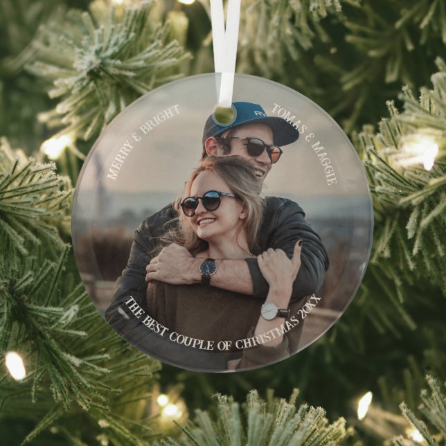 Personalisiert Einfaches Niedliches Paar Foto Xmas Ornament Aus Glas (InSitu)