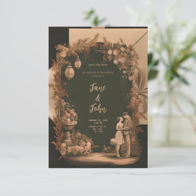 [Personalisiert] Einladung zur Hochzeit im elegant (Stehend Vorderseite)