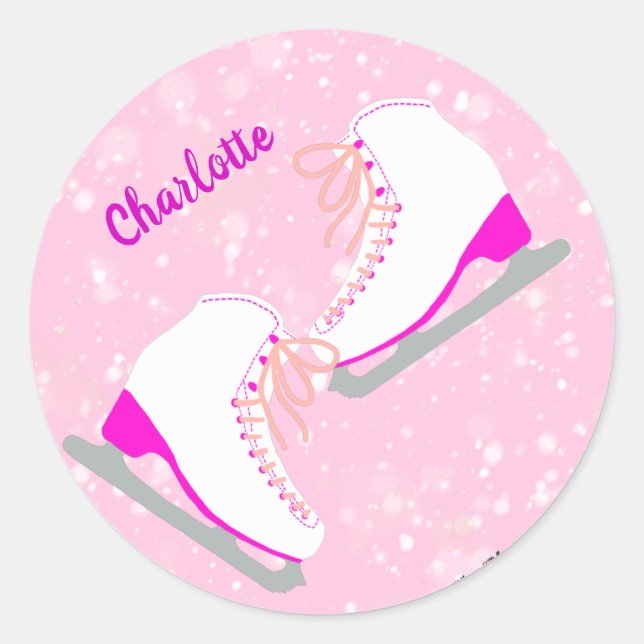 Personalisiert Eis Skaten Pink Kawaii Abbildung Sk Runder Aufkleber (Vorderseite)
