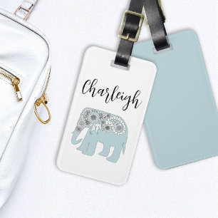 Personalisiert Elegant Blue Paisley Elephant Gepäckanhänger