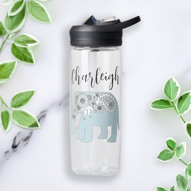 Personalisiert Elegant Blue Paisley Elephant Trinkflasche (Von Creator hochgeladen)