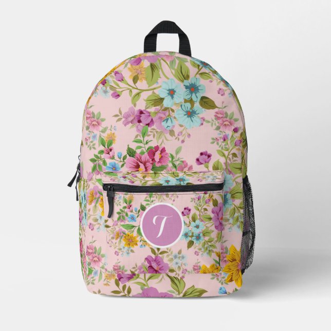 Personalisiert Elegant Boho Wildblume Bedruckter Rucksack (Vorderseite)