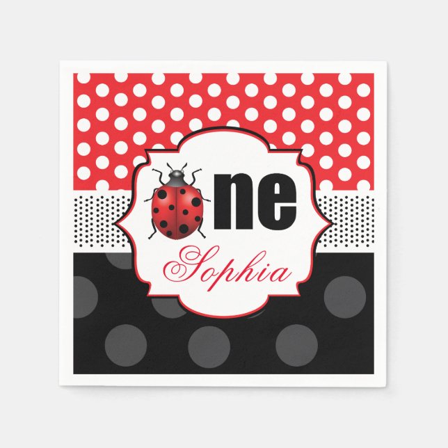 Personalisiert Elegant Ladybug Erster Geburtstag Serviette (Vorderseite)