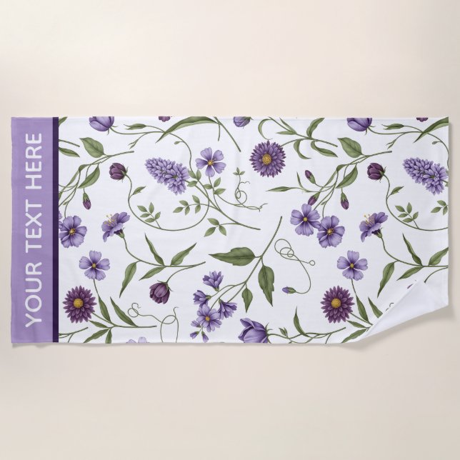 Personalisiert Elegant Lila floral Botanisch Strandtuch (Vorderseite)