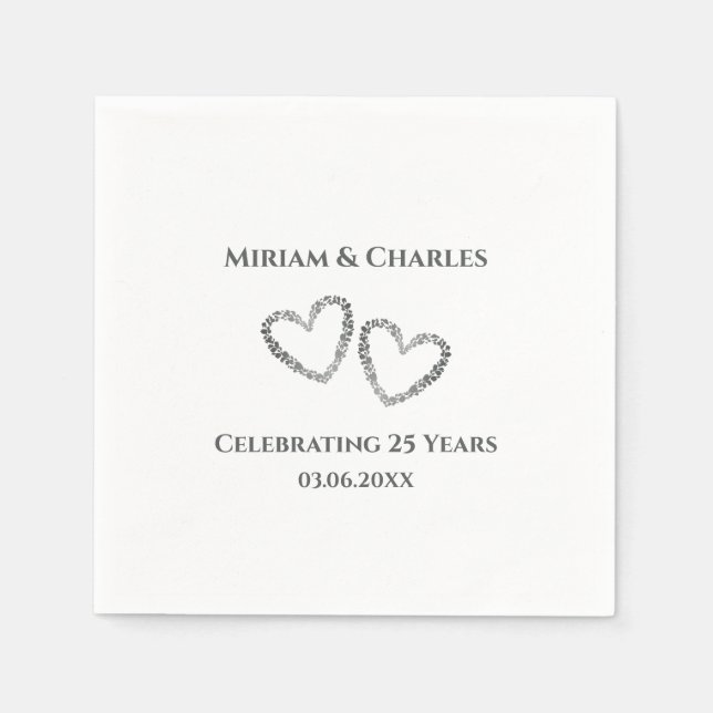 Personalisiert Elegant Modernes Herz 25 Jahre alt Serviette (Vorderseite)