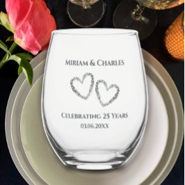 Personalisiert Elegant Modernes Herz 25 Jahre alt Weinglas Ohne Stiel