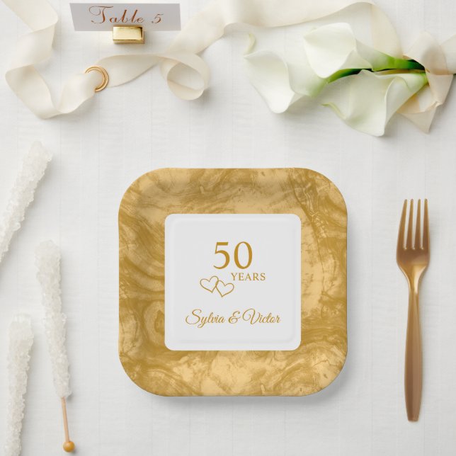 Personalisiert Elegant Modernes Party zum 50. Jubi Pappteller (Hochzeit)